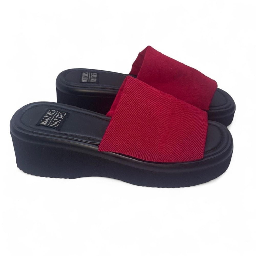 Vintage Platform Slides Women 10W Red Chunky Hula Hoop Mootsies Tootsies Sandals